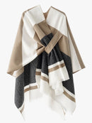 European and American minimalist cross-tie plaid cape cloak, acrylic warm versatile autumn winter outerwear fashion piece(Deep khaki)