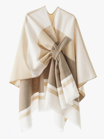 European and American minimalist cross-tie plaid cape cloak, acrylic warm versatile autumn winter outerwear fashion piece(Deep khaki)
