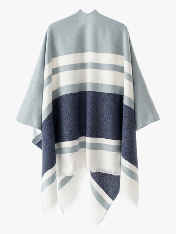European and American minimalist cross-tie plaid cape cloak, acrylic warm versatile autumn winter outerwear fashion piece(navy blue)