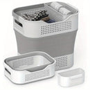 Multi-functional Folding Laundry Basket: Hassle-free Storage, One Basket for All Your Clothes Sorting.Light grey