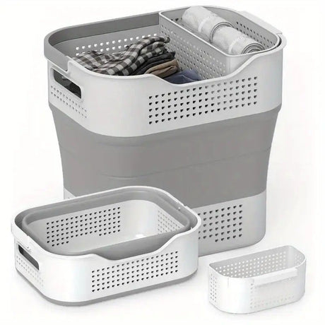 Multi-functional Folding Laundry Basket: Hassle-free Storage, One Basket for All Your Clothes Sorting.Light grey