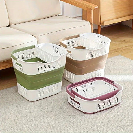 Multi-functional Folding Laundry Basket: Hassle-free Storage, One Basket for All Your Clothes Sorting.purplish red
