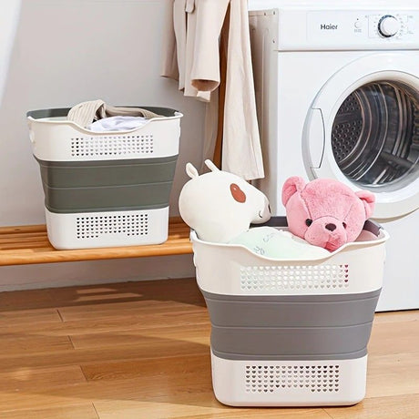 Multi-functional Folding Laundry Basket: Hassle-free Storage, One Basket for All Your Clothes Sorting.purplish red