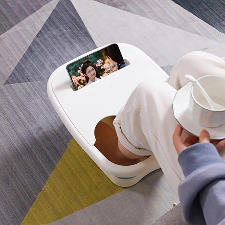 Foldable Foot Soak Tub: TPE Collapsible Deep Tub with Lid for Heat Retention, Foot Massage, Essential for Home Wellness and Relaxation.GREY