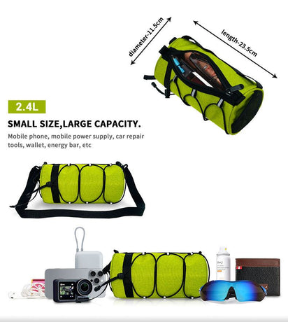 Cycling top tube bag, 2.4L large capacity holds all your small essentials, six reflective strips keep you safe during night rides, detachable for use as a crossbody bag, one bag for multiple uses./black
