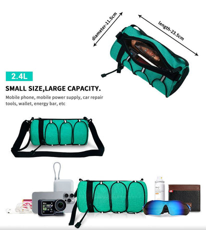 Cycling top tube bag, 2.4L large capacity holds all your small essentials, six reflective strips keep you safe during night rides, detachable for use as a crossbody bag, one bag for multiple uses./ching; cyan