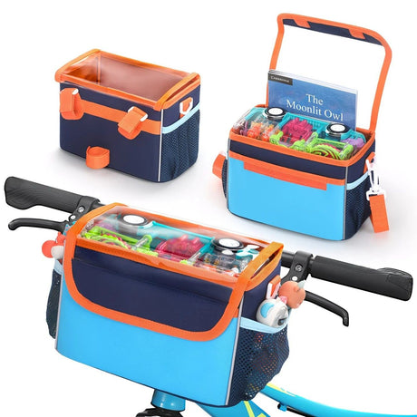 Bicycle Front Hanging Bag, Large Capacity Multi-Pocket Partitioned Storage, Transparent Front Cover for Quick Access, Velcro Straps for Easy Installation, Can Be Shoulder Carried or Mounted on Handlebars, Suitable for Outdoor Cycling and Daily Travel.