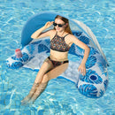 Adult Pool Floating Bed with Canopy: Upgraded Large Space, Adjustable Shade, Ergonomic Headrest, Dual Cup Holders, Portable and Comfortable.BLUE