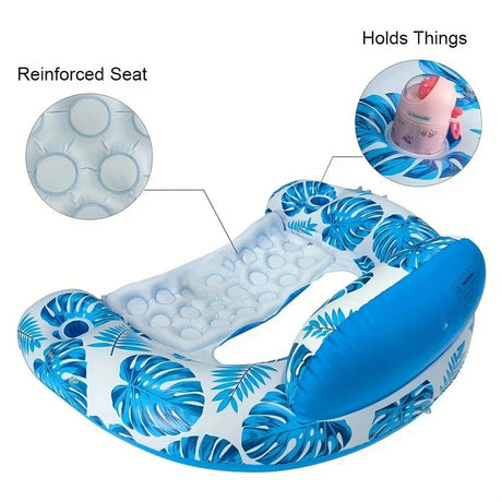 Adult Pool Floating Bed with Canopy: Upgraded Large Space, Adjustable Shade, Ergonomic Headrest, Dual Cup Holders, Portable and Comfortable.BLUE