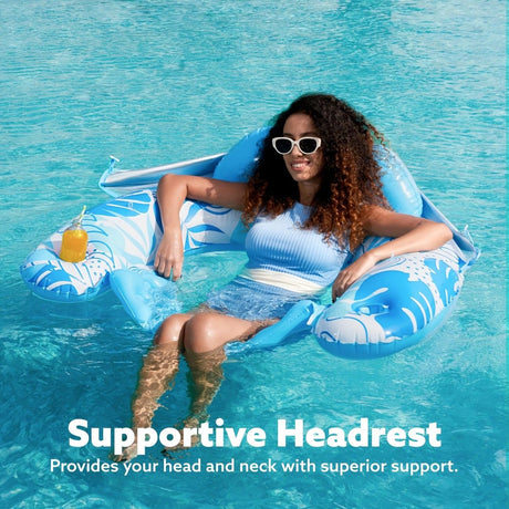Adult Pool Floating Bed with Canopy: Upgraded Large Space, Adjustable Shade, Ergonomic Headrest, Dual Cup Holders, Portable and Comfortable.BLUE