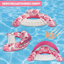 Adult Pool Floating Bed with Canopy: Upgraded Large Space, Adjustable Shade, Ergonomic Headrest, Dual Cup Holders, Portable and Comfortable.BLUE
