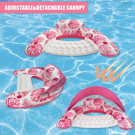 Adult Pool Floating Bed with Canopy: Upgraded Large Space, Adjustable Shade, Ergonomic Headrest, Dual Cup Holders, Portable and Comfortable.BLUE