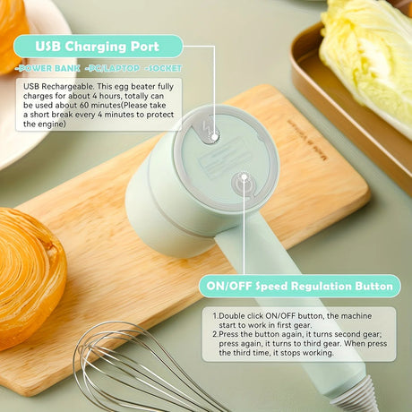 Pink  Wireless charging handheld mixer, 30W with three-speed settings. Dual whisk heads designed for whipping eggs, cream, and batter. Suitable for both kitchen and outdoor use, also an ideal gift.