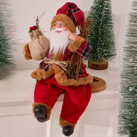 Collectible Sitting Santa Claus Doll | Classic Outfit with Gift Bag, Desktop & Mantel Décor, Ideal New Year & Christmas Gift / Silver-White Sitting Old Man