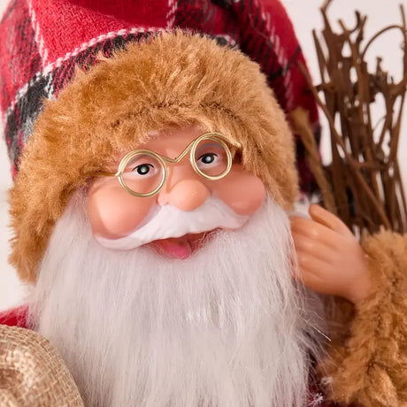 Collectible Sitting Santa Claus Doll | Classic Outfit with Gift Bag, Desktop & Mantel Décor, Ideal New Year & Christmas Gift / RED Sitting Old Man