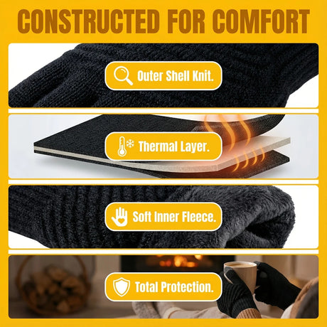 Unisex Winter Gloves - Thermal, Thickened, Waterproof, Windproof, Touchscreen Compatible