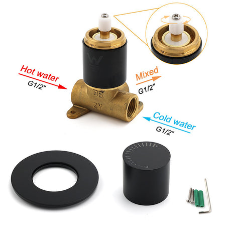 Watermark Matt Black Round Bath Shower Mixer Hot Cold Tap Valve Turn No Handle