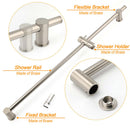 Solid Brass Brushed Nickel Long Sliding Rail Bar Swivel Handheld Shower Holder
