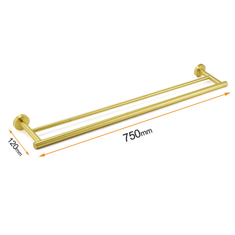 Brushed Gold 600mm Long Double Towel Rack Rail Holder Bar Round Stainless Steel