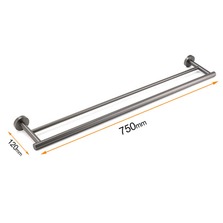 Gun Metal Stainless Steel 750mm Double Towel Rack Rail Holder Round Hanger Bar