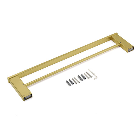Square SUS Double Towel Rail Rack 600mm Brushed Gold Hanger Holder Bar Bathroom