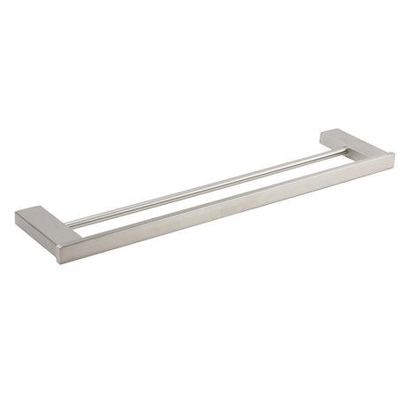 Brushed Nickel Square Towel Rail Rack 600mm Double Hanger Holder Bar Bathroom