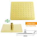 WELS Brushed Gold Square 8" Rain Shower Head 300mm Brass Ceiling Dropper Arm Set