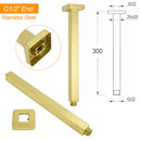 Brushed Gold Square 10" Rainfall Shower Head 30cm Ceiling Dropper Extension Arm Set