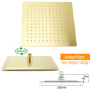 Brushed Gold Square 12" Rainfall Shower Head 30cm Ceiling Dropper Extension Arm Set