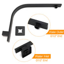 Matt Black 8" Square Thin Rain Shower Head Brass Gooseneck Wall Arm Watermark