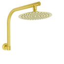 WELS Brushed Gold 8" Round Shower Head Brass 360º Swivel Gooseneck Wall Arm Set