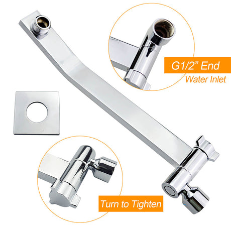Square Chrome Brass Up & Down Adjustable Wall Mounted Shower Arm For Shower Head