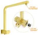 WELS Brushed Gold Twin Shower 8" Rain Head Handheld Diverter Wall Arm Square Mixer