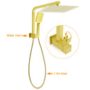 Brushed Gold Twin Shower 12" Rain Head Handheld Diverter Gooseneck Arm Set Square Wall Mixer