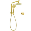 WELS Brushed Gold Round Twin Shower Head Set Stainless Steel Handheld Gooseneck Arm Wall Mixer