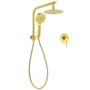 WELS Brushed Gold Round 2in1 8" Shower Head Set Diverter Wall Arm Stainless Steel Handheld + Mixer