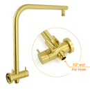 Brushed Gold Round 12" Rain Shower Head 3 Mode Handheld Diverter Wall Arm Set