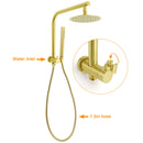WELS Brushed Gold Round Twin Shower Head Set Diverter Wall Arm Stainless Steel Handheld Rose