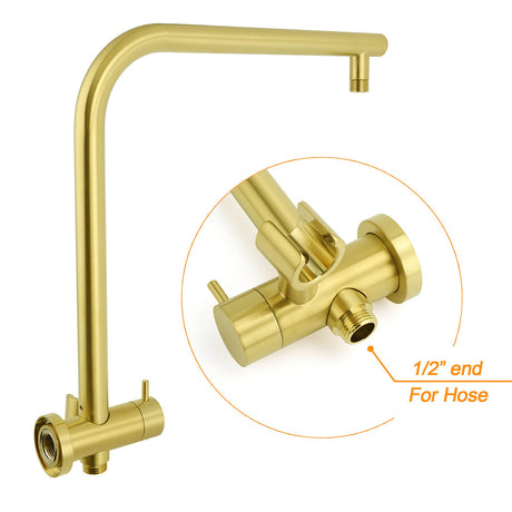 WELS Brushed Gold Round Twin Shower Head Set Diverter Wall Arm Stainless Steel Handheld Rose