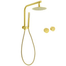 WELS Brushed Gold Round 2in1 Shower Head Set Ergonomic Handheld Gooseneck Arm Twin Taps