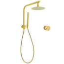 WELS Brushed Gold Round Dual Shower Head Set Single Mode Handheld Gooseneck Arm Wall Mixer
