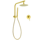 WELS Brushed Gold Round Twin Shower Head Set Diverter Wall Arm Single Mode Handheld Wall Mixer
