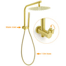 Brushed Gold 2in1 Round Large 12" Rainfall Shower Head Metal Handheld Wall Arm Bath Mixer