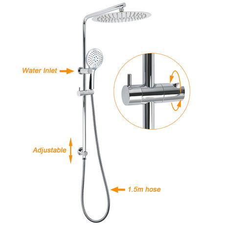 WELS Double Round Shower Head Handheld Sliding Rail Arm Chrome 12
