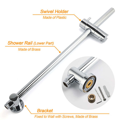 WELS 2 In 1 Shower Head Set Sliding Rail 3 Mode Handheld Arm 10