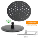 WELS Matt Black Round 2in1 8" Shower Head Sliding Rail Arm 3 Modes Handheld Set