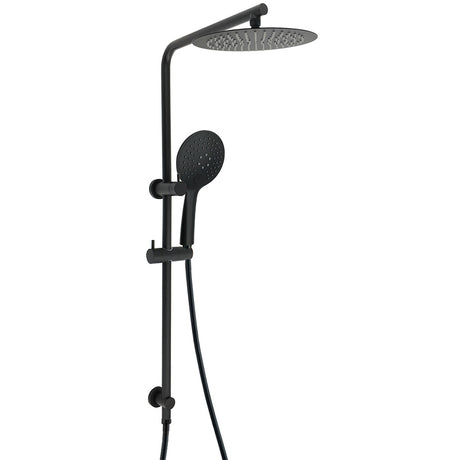 Matt Black Twin Shower Head 3 Modes Handheld 2in1 Wall Rail Arm Round 10 Inch