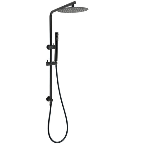 Matt Black Round 250mm Rain Shower Head Brass Handheld Slide Rail Riser Arm Set
