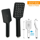 WELS Matt Black 8" Rainfall Shower Head 3 Modes Handheld Wall Rail Arm 2in1 Set
