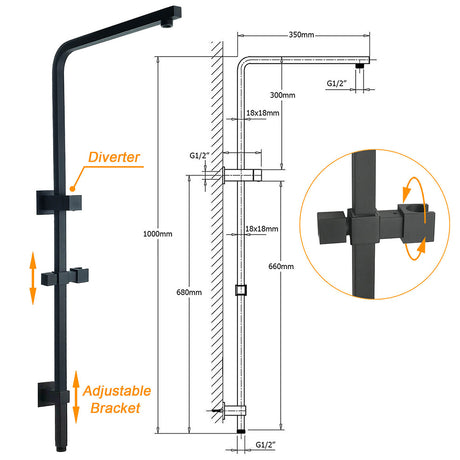 Matt Black Twin Shower Set Square 10